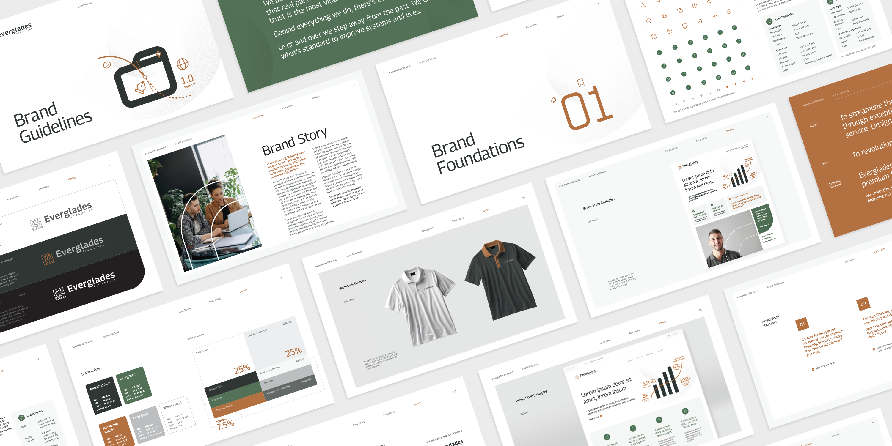 Pages from the Everglades Financial brand guidelines.
