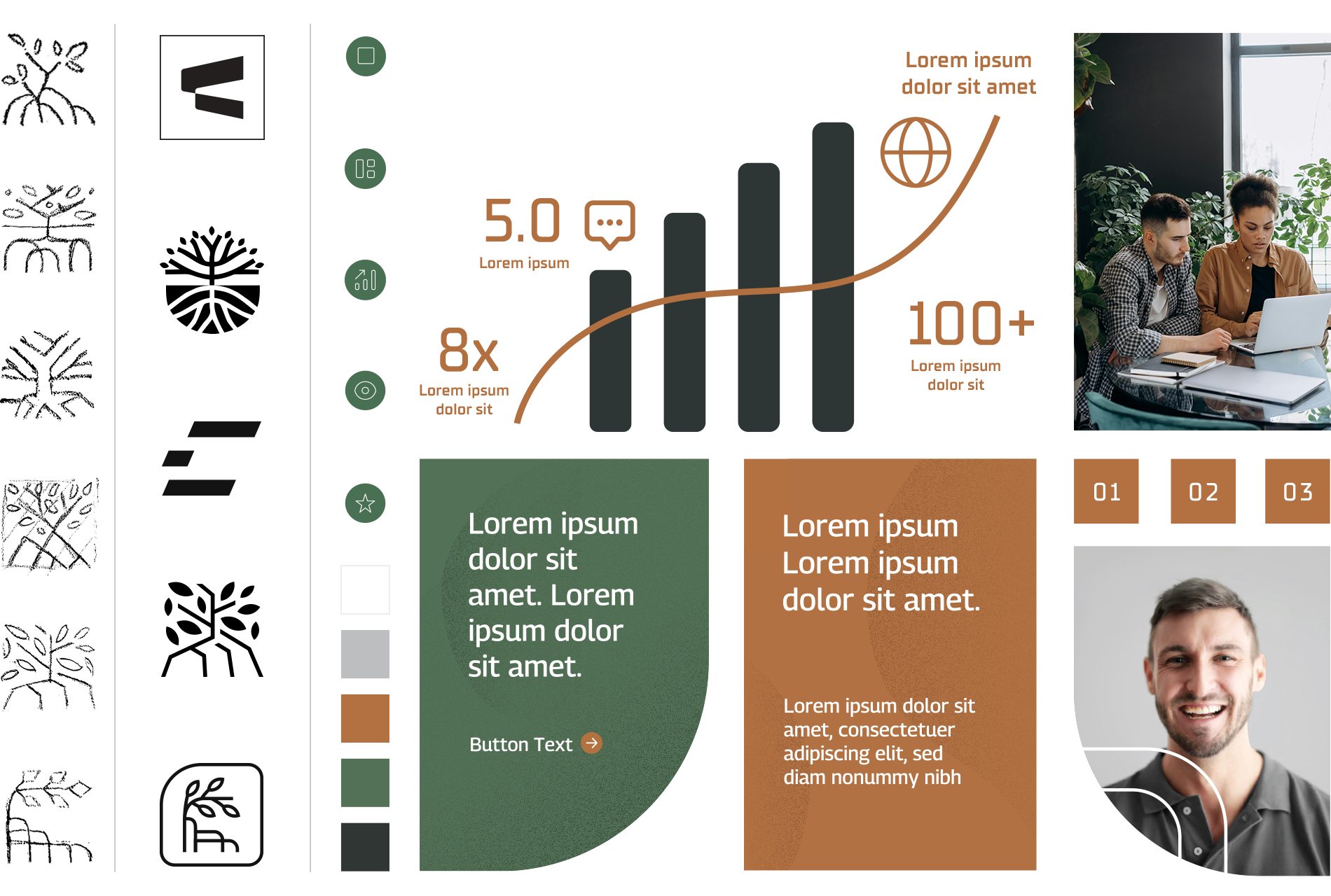 Logo explorations and brand style board.